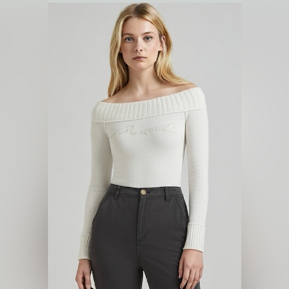 DKNY Off-Shoulder Sweater in off White - Picture 1 of 5